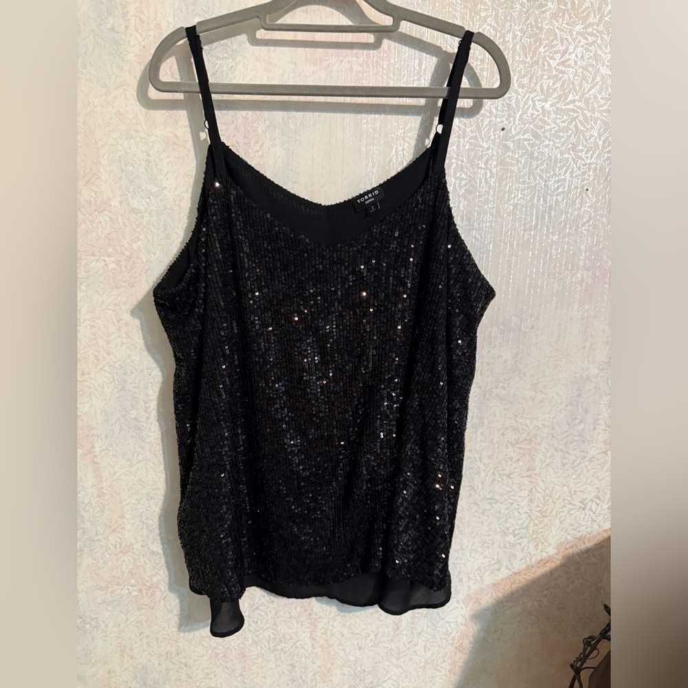 Torrid Black Sequin‎ Camisole Top, Sz 2, Evening Out Ready, So Sparkly